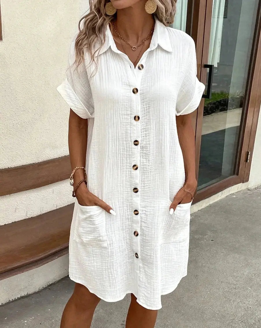 Women’s Cotton Linen V-Neck Mini Dress Novalie