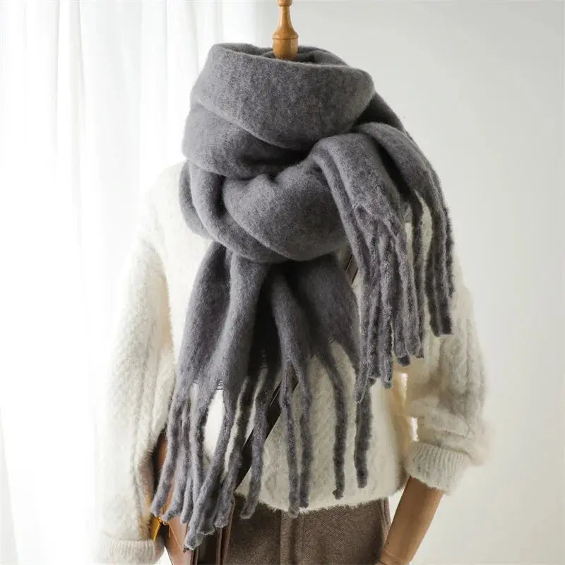 Winter Scarf for Women Cashmere Warm Solid Pashmina Blanket Wraps Female Thick Soft Bufanda Big Tassel Shawl Long Poncho Echarpe Novalie