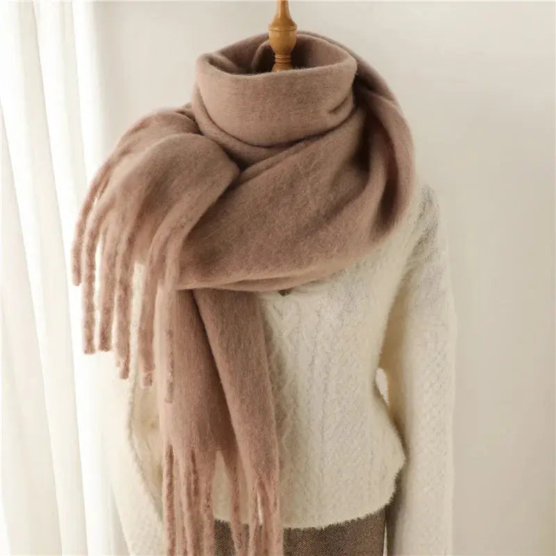 Winter Scarf for Women Cashmere Warm Solid Pashmina Blanket Wraps Female Thick Soft Bufanda Big Tassel Shawl Long Poncho Echarpe Novalie