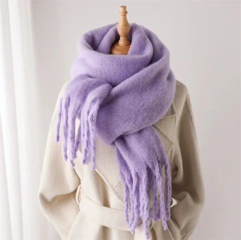 Winter Scarf for Women Cashmere Warm Solid Pashmina Blanket Wraps Female Thick Soft Bufanda Big Tassel Shawl Long Poncho Echarpe Novalie