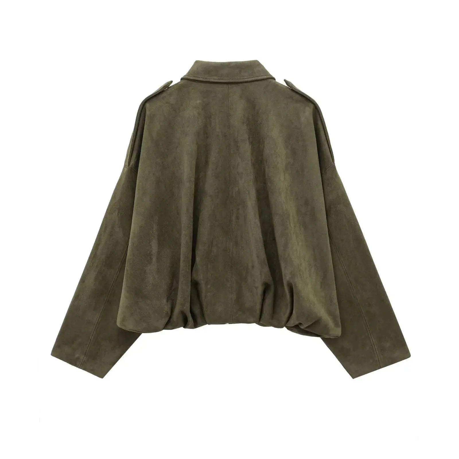 Women's Brown-Green Suede Bomber Jacket- Casual 
