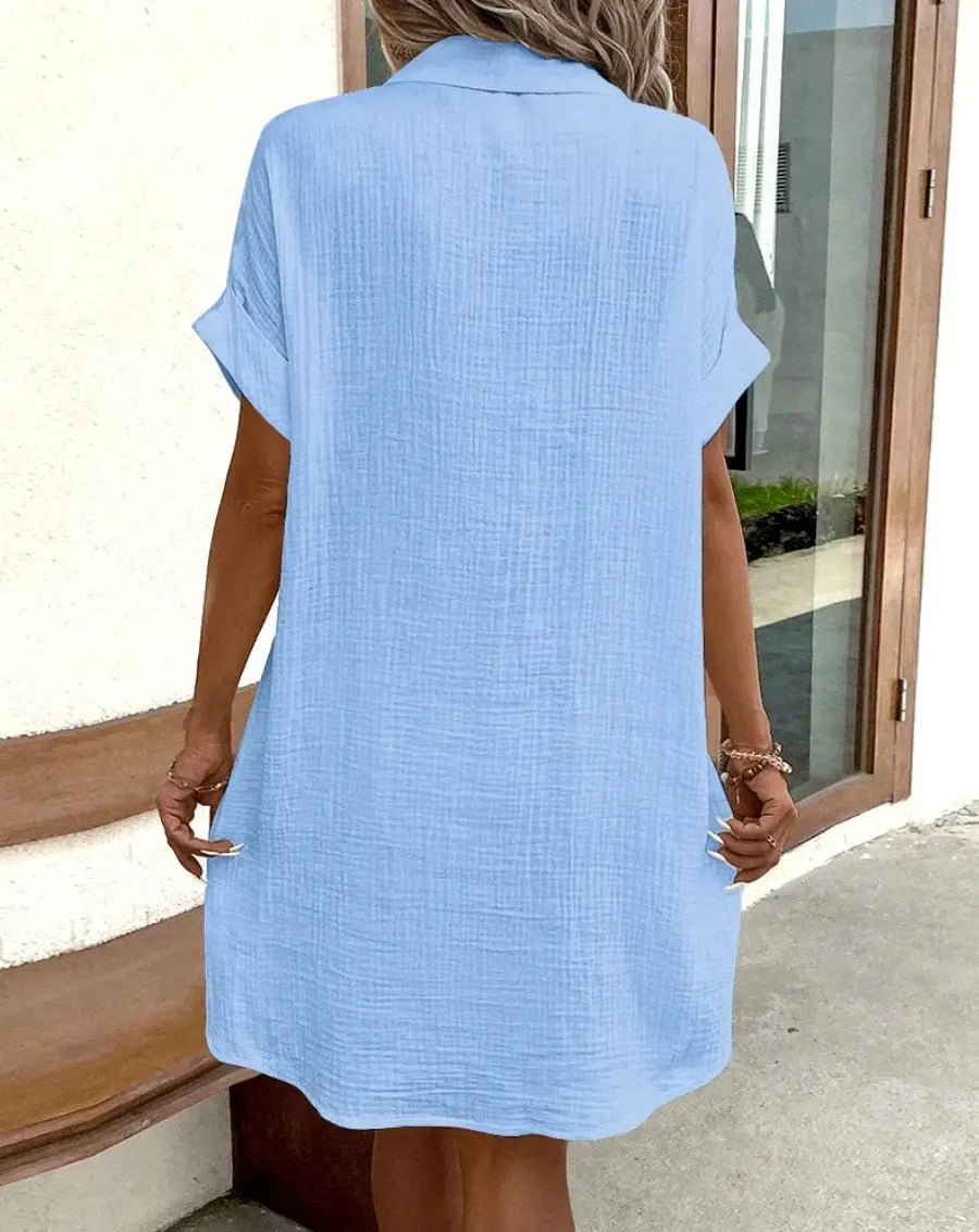 Women’s Cotton Linen V-Neck Mini Dress Novalie